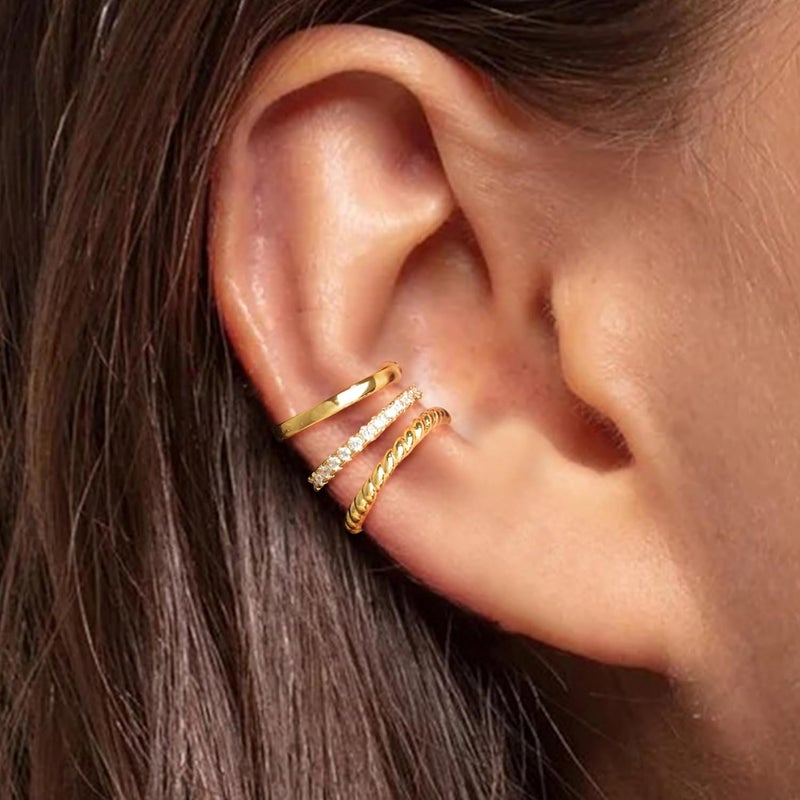 Funsanny Store Gold Ear Cuffs Earrings for Women Non Piercing - Clip on Cartilage Earrings Dainty 14K Gold Sterling Silver Plated Cubic Zirconia Huggie Hoop Earring for Women No Tarnish Trendy Jewelry Set - Image 3